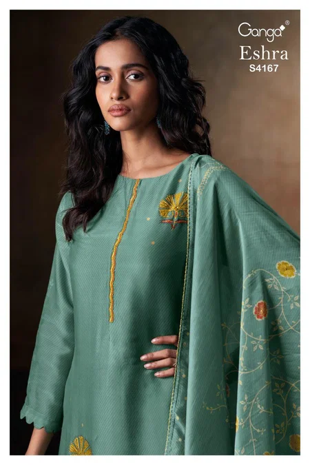 Eshra 4166 By Ganga Bemberg Silk Satin Designer Salwar Suits Wholesale Shop In Surat